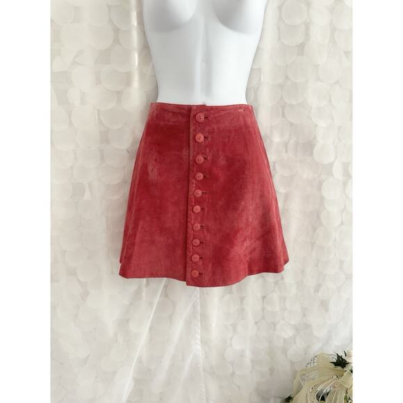 Vintage 90s genuine suede hot pink mini skirt button front size 7 8 A Line NWT - Picture 2 of 7